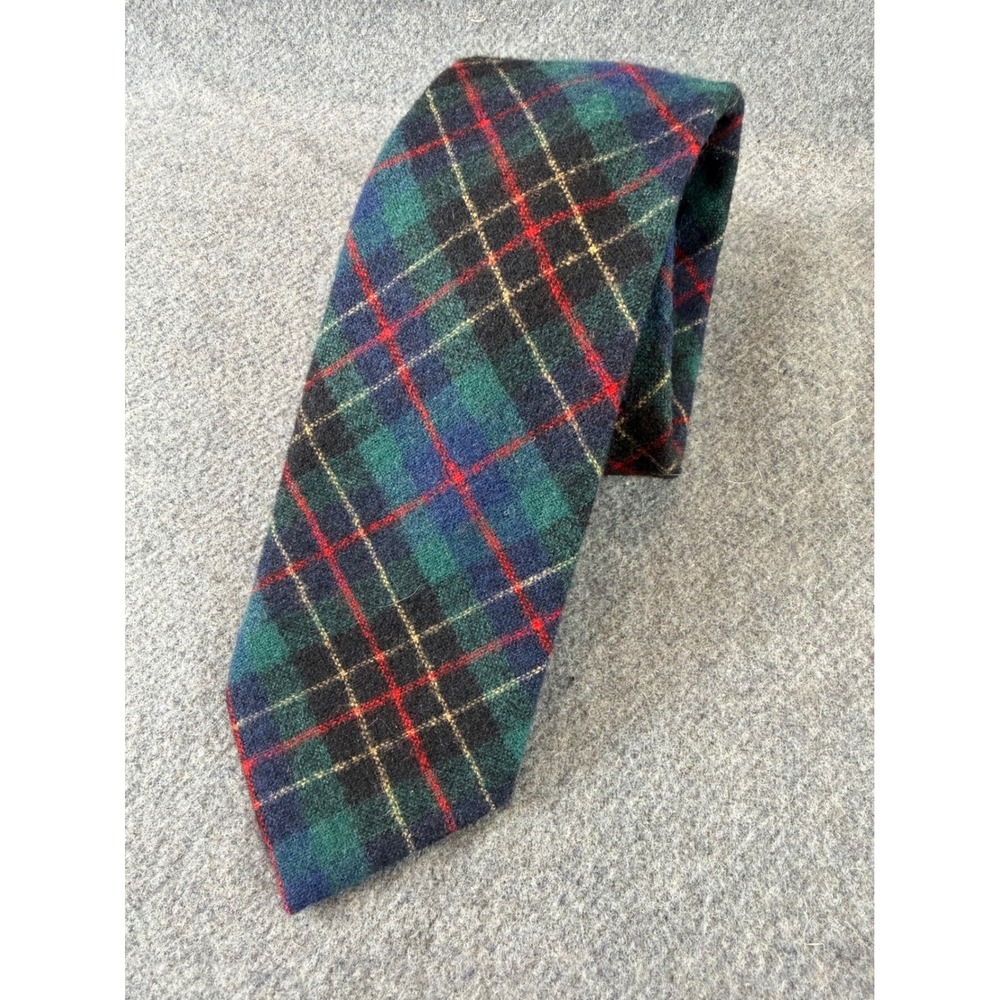 Pendleton Necktie Mens Green Blue Tartan Plaid 100% Virgin Wool‎ Made in USA